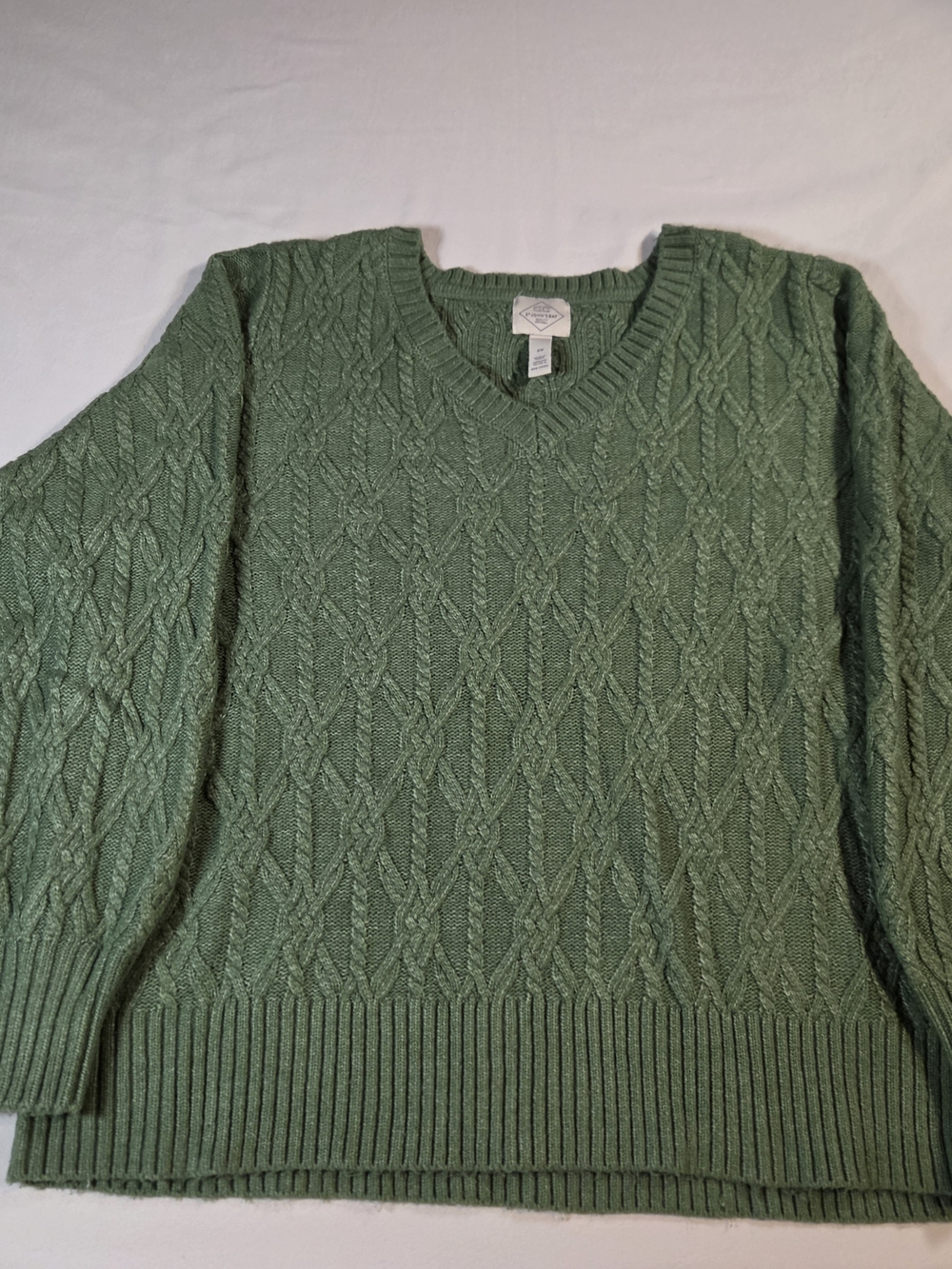 St. John's Bay Green Cable-Knit V-Neck Sweater - Women Size OX